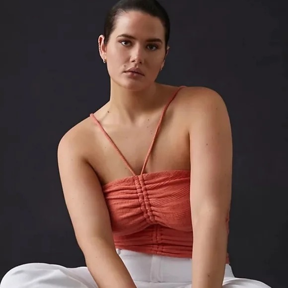 ANTHROPOLOGIE Pilcro Ruched Ribbed Halter Coral Size XL - Picture 1 of 4